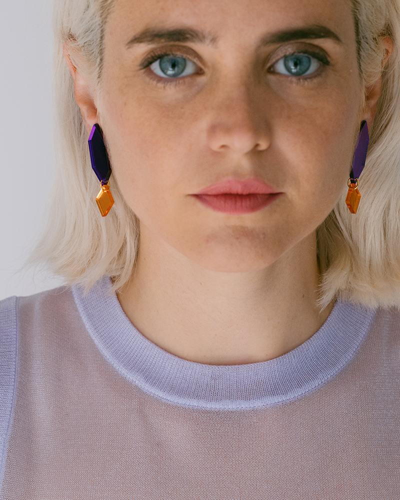 Pendientes de metacrilato HEXA. ALMALEON. Joyas de autora. colección 8 puntas.